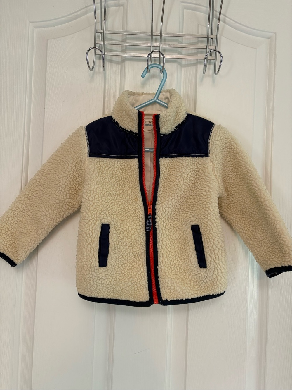 Crewcuts Cream Sherpa Jacket with Navy Trim